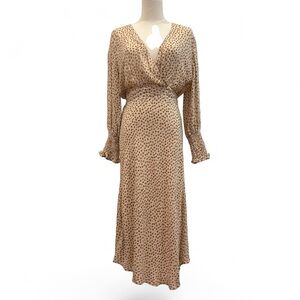 Aura Long Sleeve Dress | Floral | Size S | Wrap Top | Cream, Tan, & Black | NWT